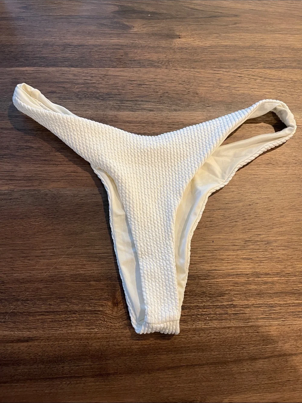 Monday Swimwear Byron Thong Bottoms in Ivory Crinkle